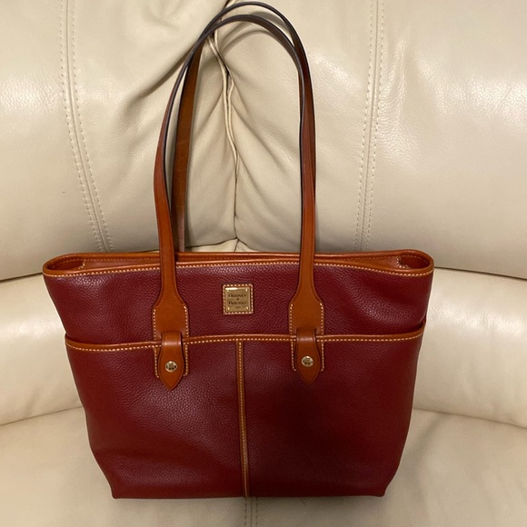 Dooney & Bourke Wine Leather Double Pocket Tote - Picture 1 of 10